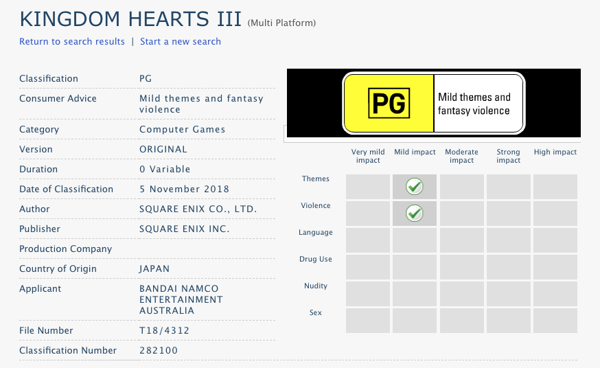 uren gammel Ananiver Kingdom Hearts III Rated PG By Australian Classification Board - News -  Kingdom Hearts Insider