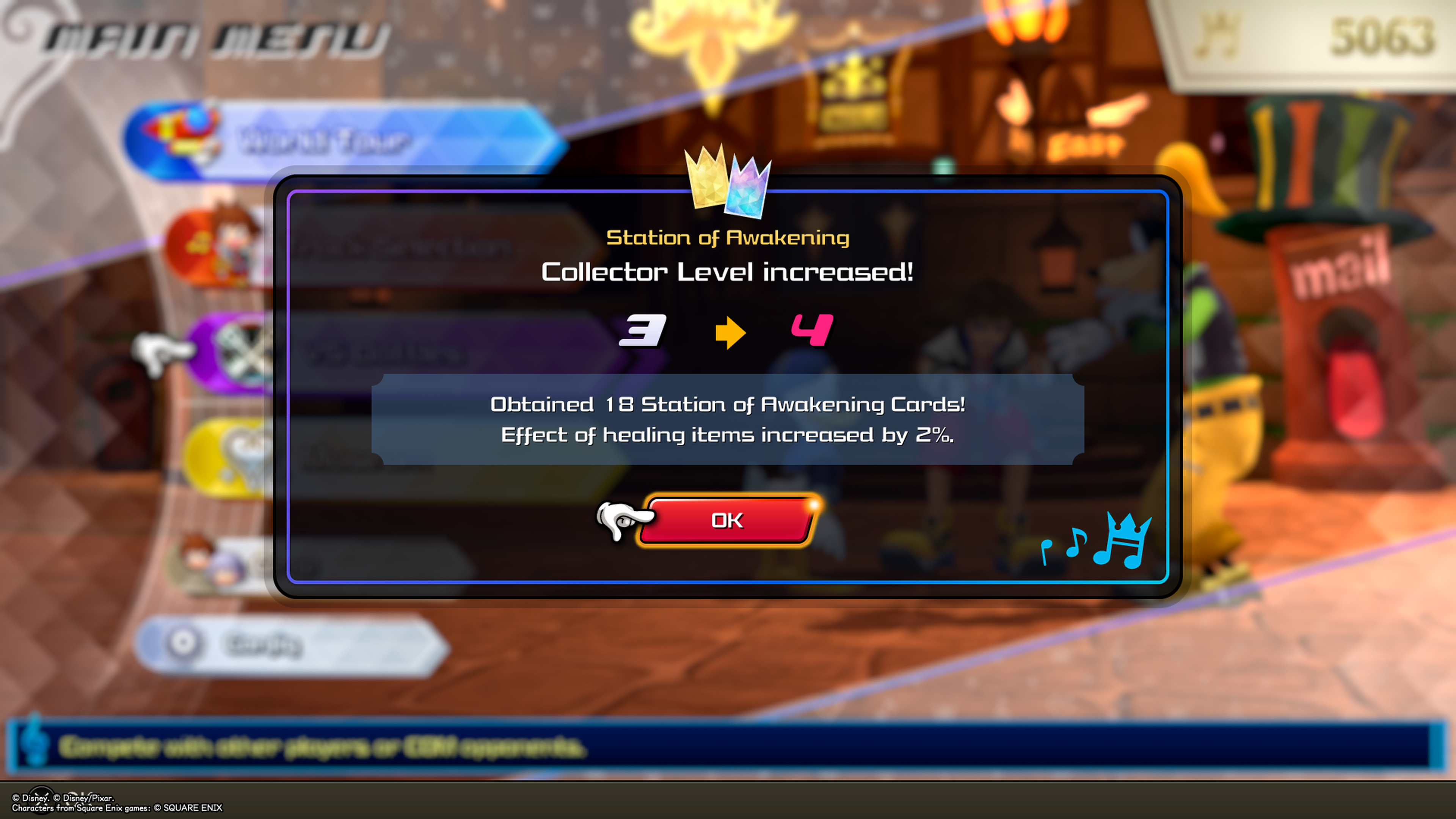 Kingdom Hearts: Melody of Memory screenshots show main menus and