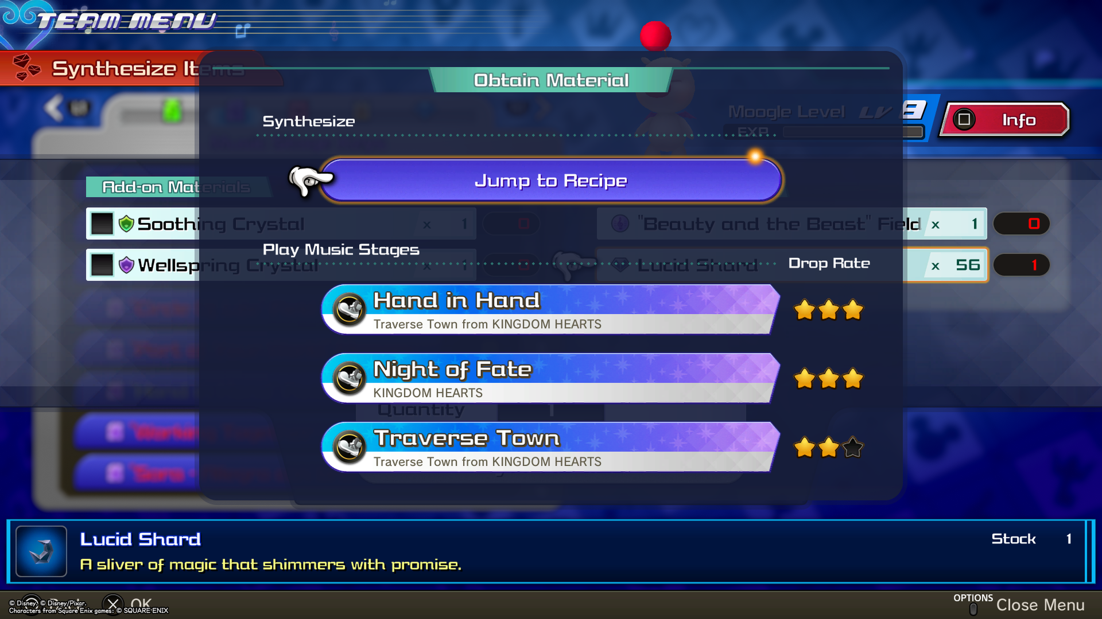 Kingdom Hearts: Melody of Memory screenshots show main menus and